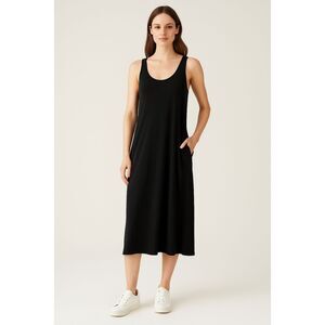 Eileen Fisher Black Sleeveless Racerback Midi Dress | Size S/P